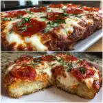 Close-up of a delicious High Protein Cottage Cheese Pizza Crust topped with pepperoni, melted cheese, and basil.