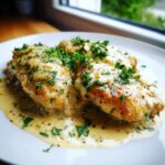 A close-up of tender Keto Crockpot Chicken pieces covered in a creamy sauce and sprinkled with fresh parsley.
