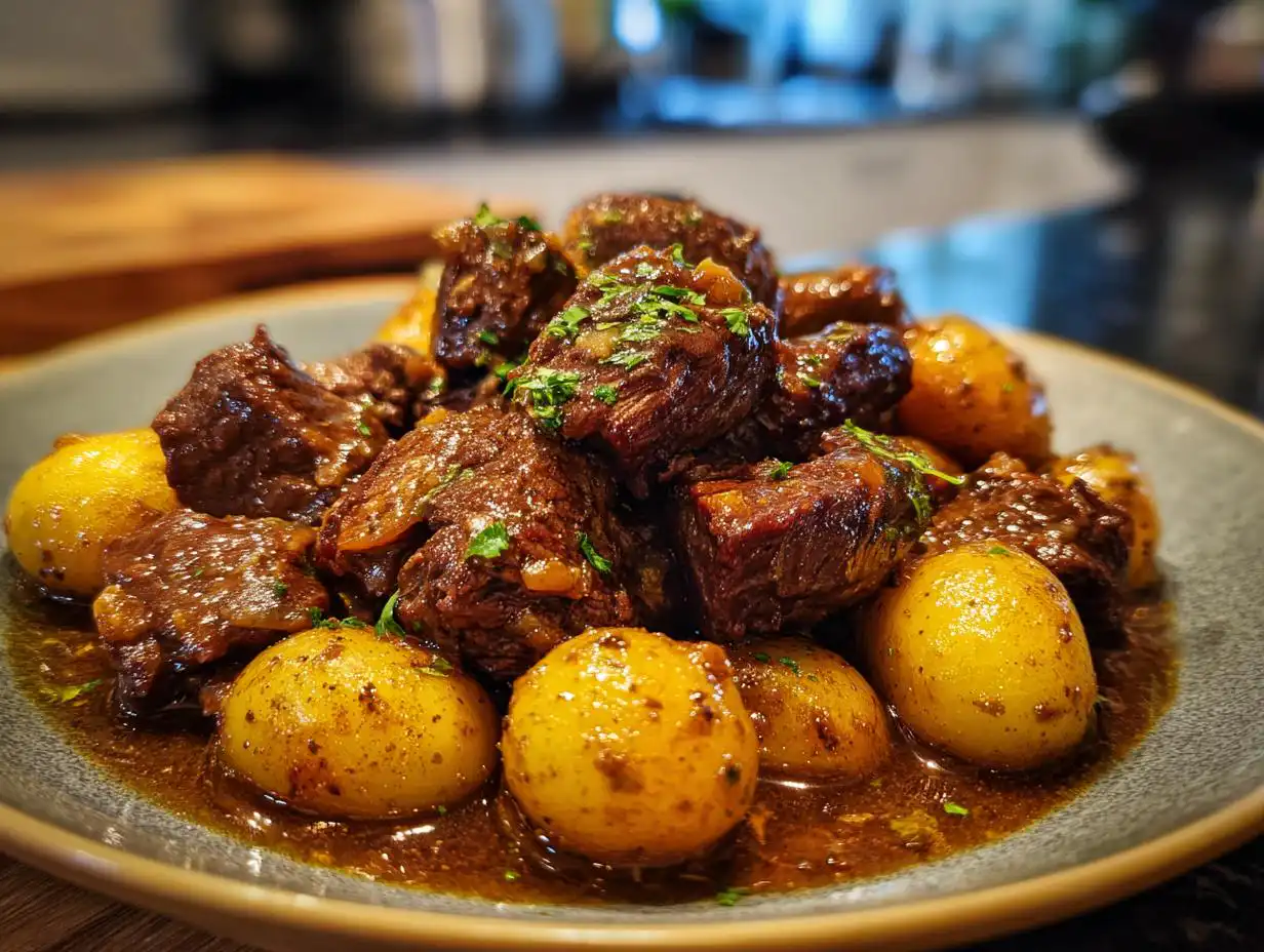 Amazing Slow Cooker Garlic Butter Beef & Potatoes