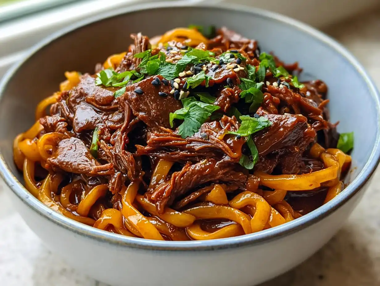 Amazing Slow Cooker Korean Beef Noodles