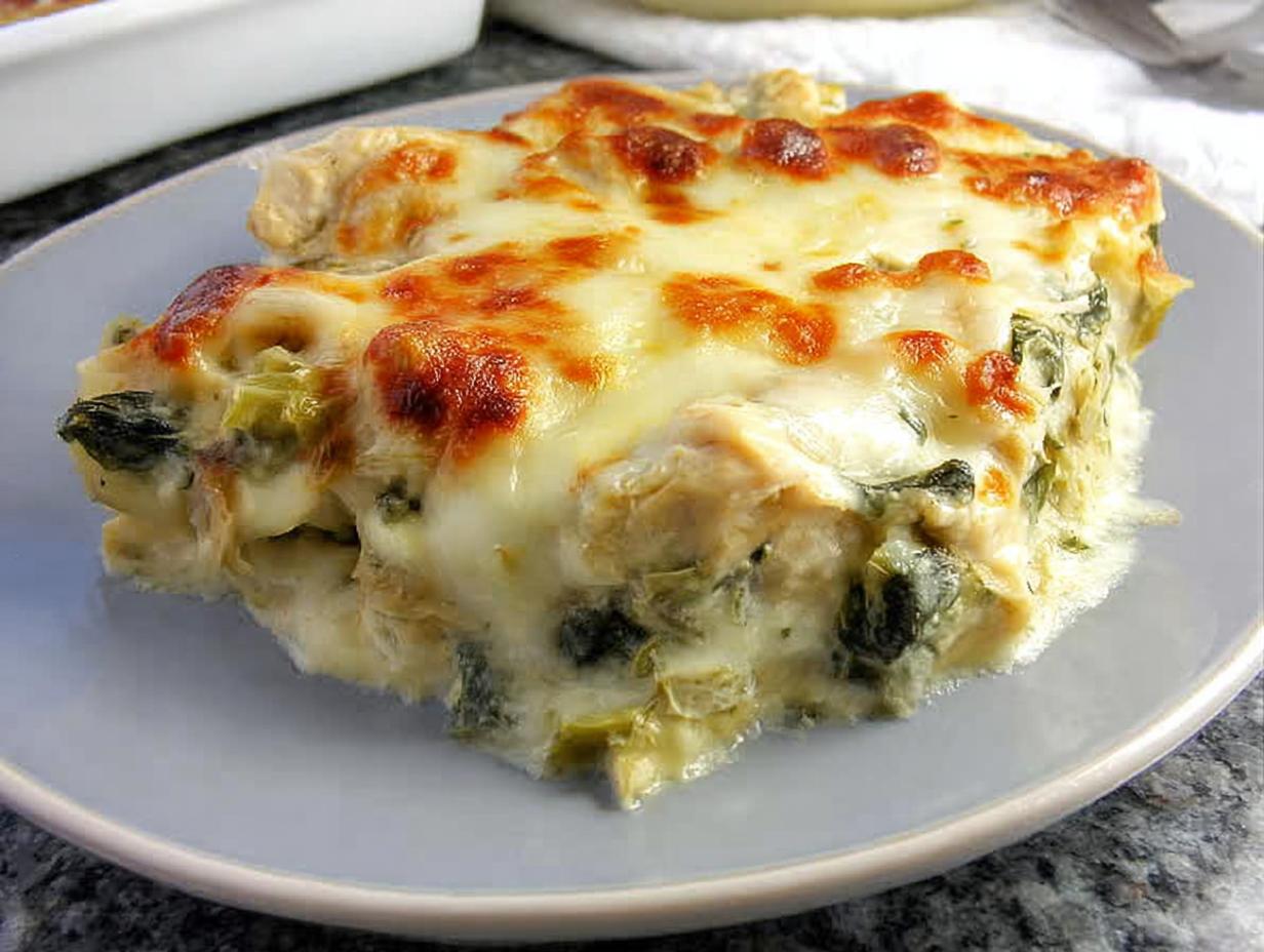Amazing Spinach Artichoke Chicken Casserole