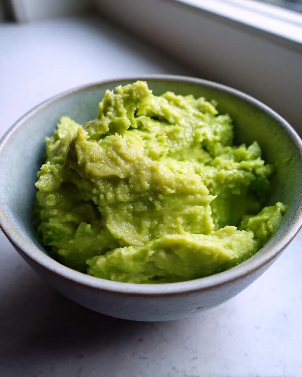 A close-up shot of creamy 3-Ingredient Guacamole in a rustic blue bowl, ready to be served.