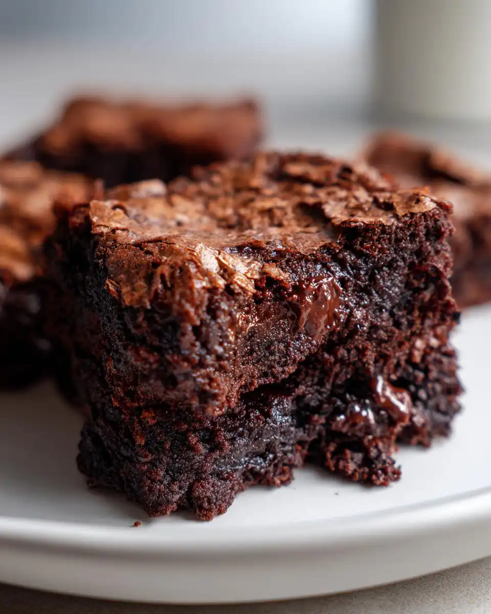 Close-up of a gooey double chocolate brownie bar, showing melted chocolate chips and a rich, fudgy texture.