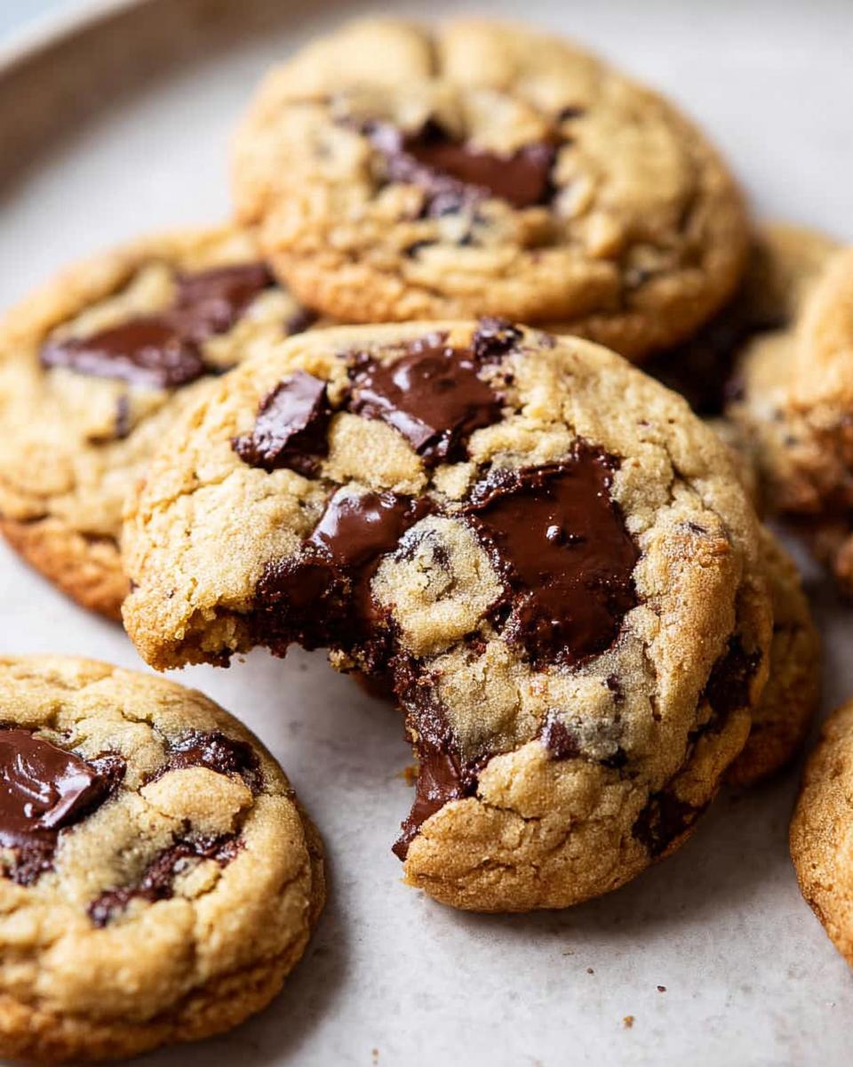 Close-up of a delicious Mary Berry chocolate chip cookie recipe, with a bite taken out showing melted chocolate.