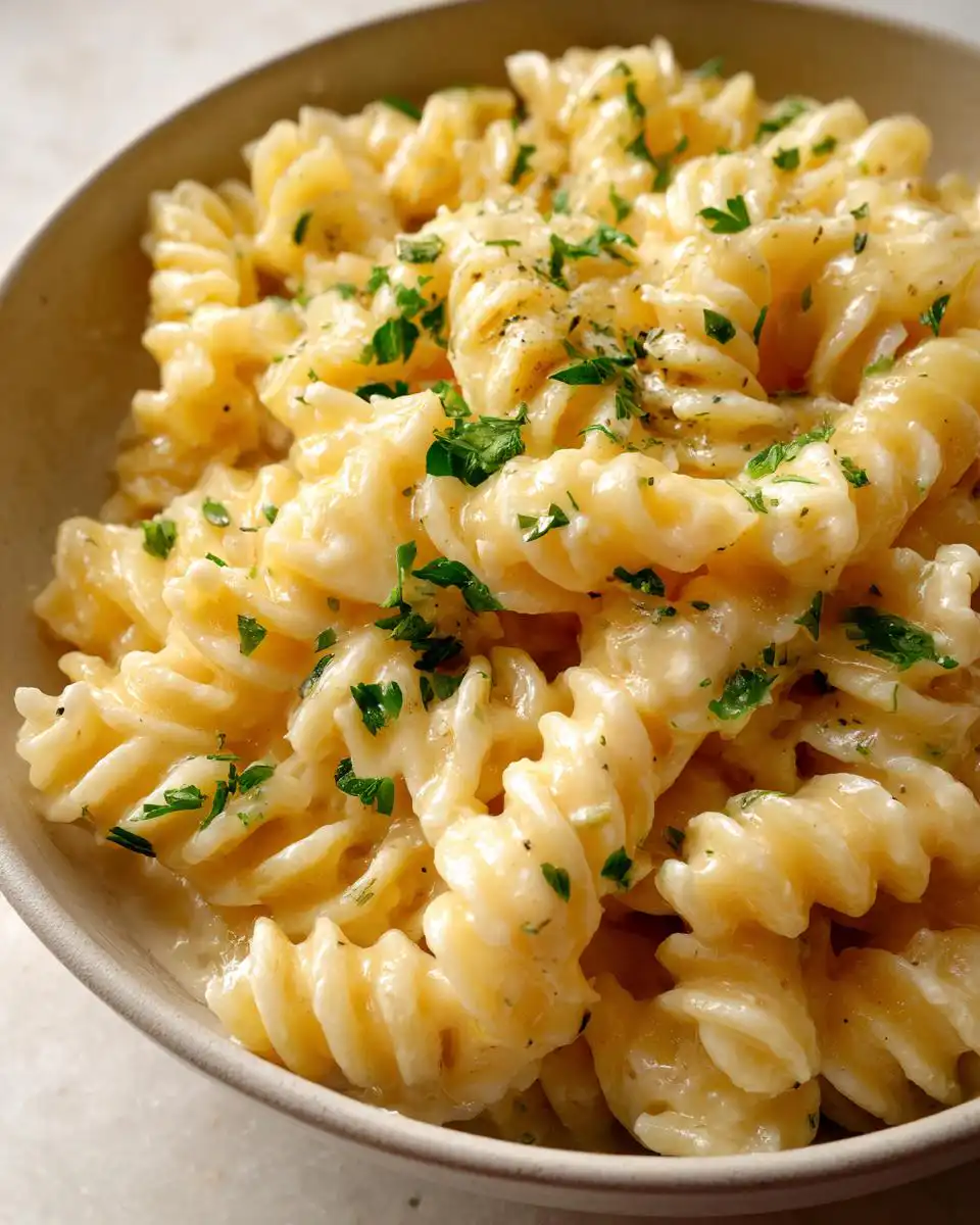 Close-up of a bowl of Velvety Smooth Whipped Feta Pasta Easy, garnished with fresh parsley and black pepper.