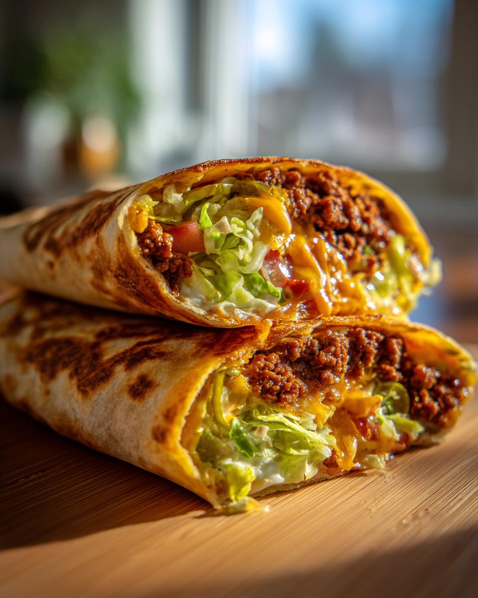 A close-up, halved view of two Big Mac Tortilla Wraps, showing the savory ground beef, shredded lettuce, cheese, and sauce inside.