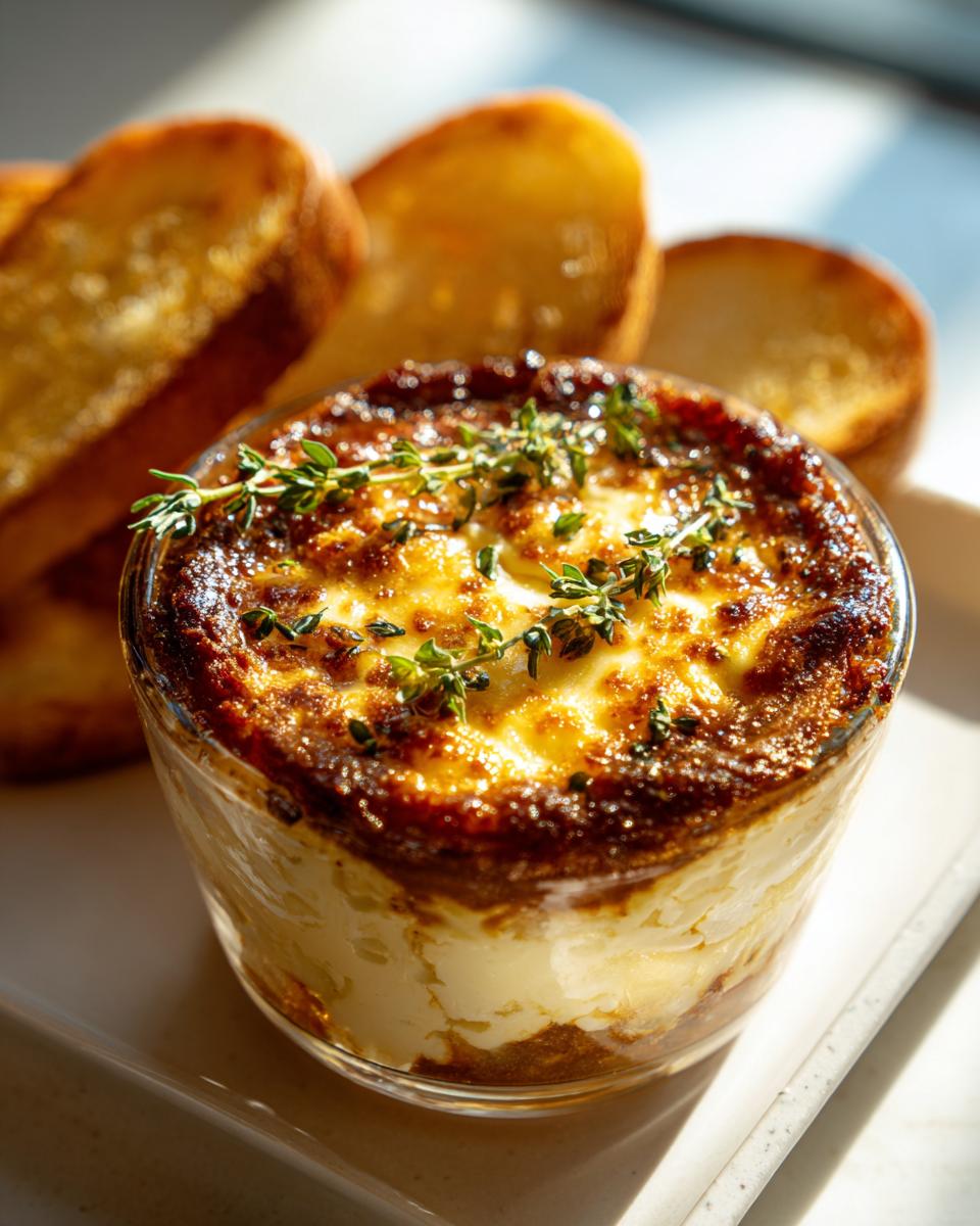 A golden-brown baked Chicken Liver Pate, inspired by Jamie Oliver, served in a glass ramekin with toasted bread.