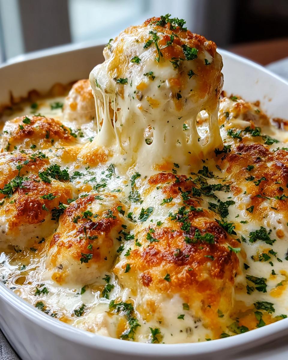 A scoop of Creamy Cheesy Sour Cream Chicken Bake with melted cheese stretching.