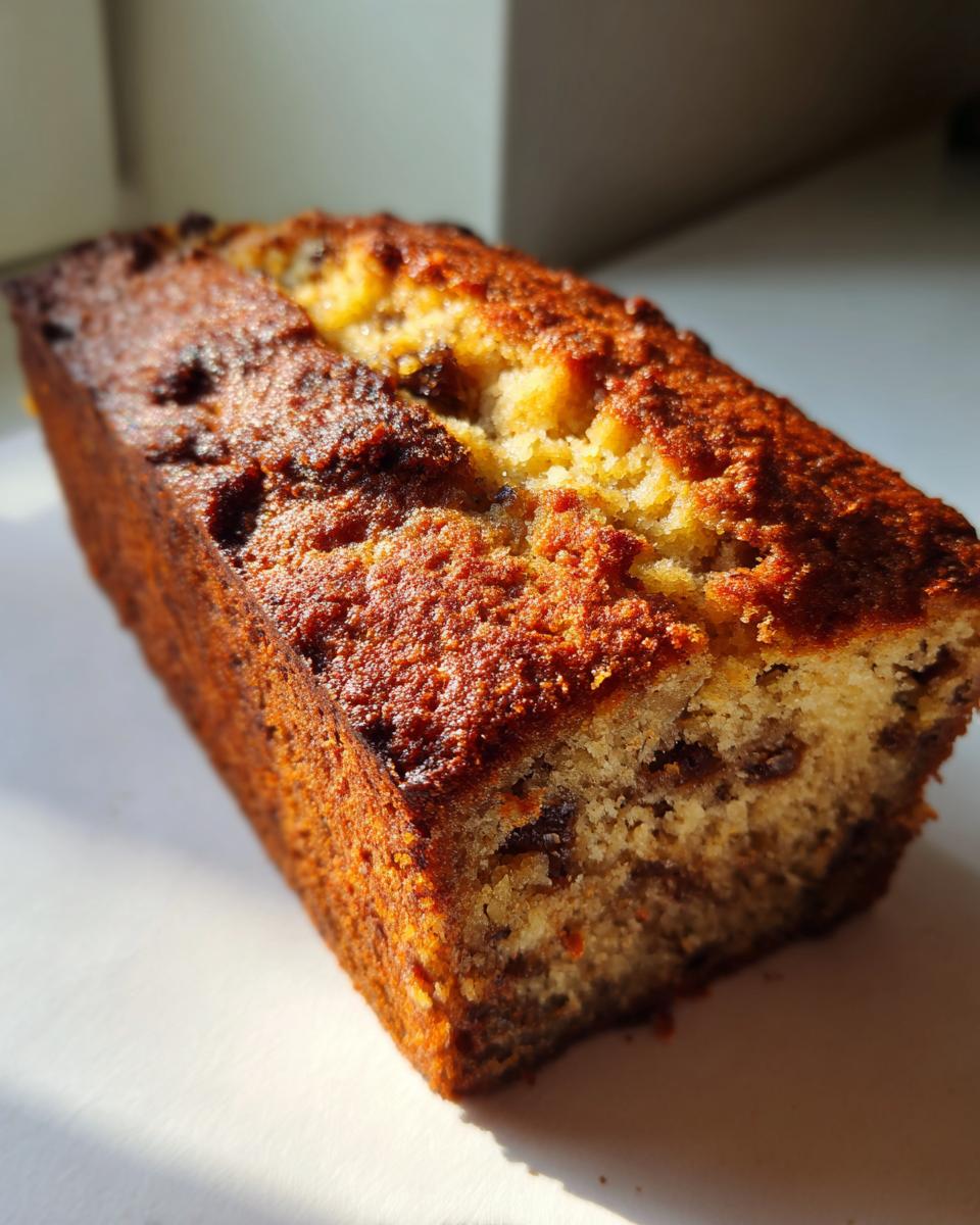 A golden-brown Date and Banana Cake, inspired by Mary Berry, with visible pieces of fruit baked into the loaf.
