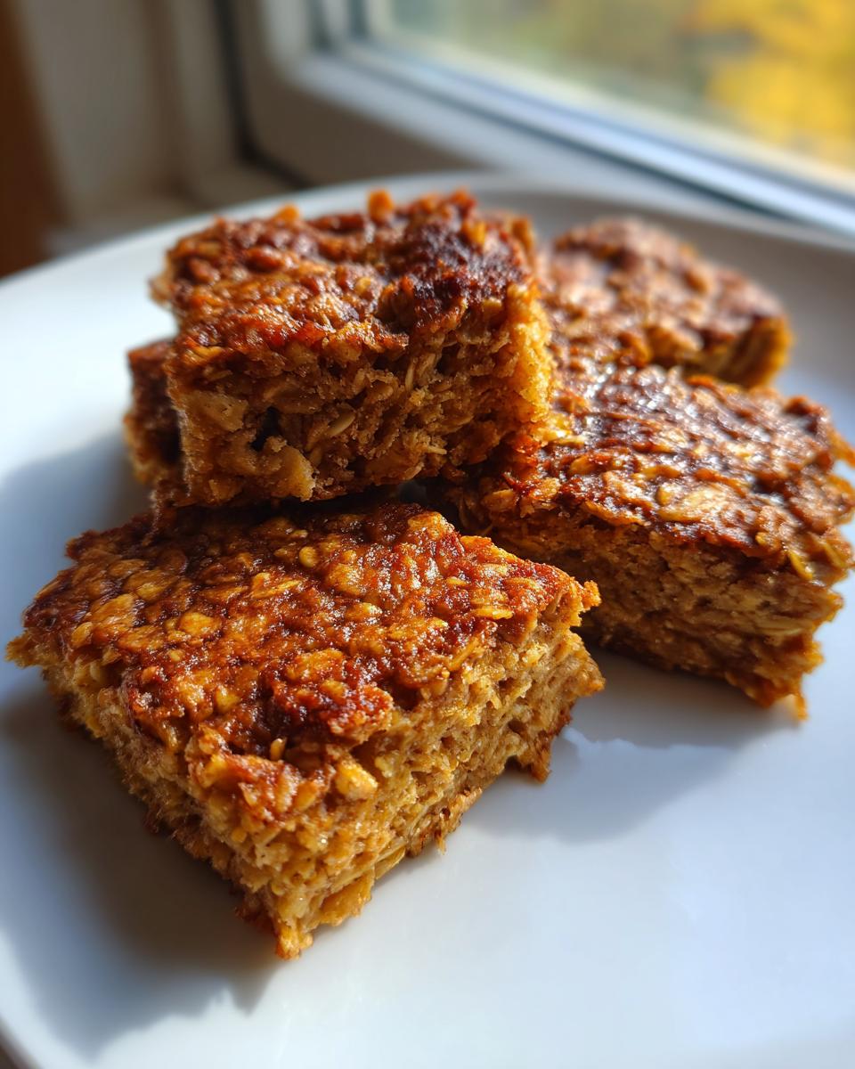 Close-up of golden, chewy easy classic flapjacks stacked on a white plate.