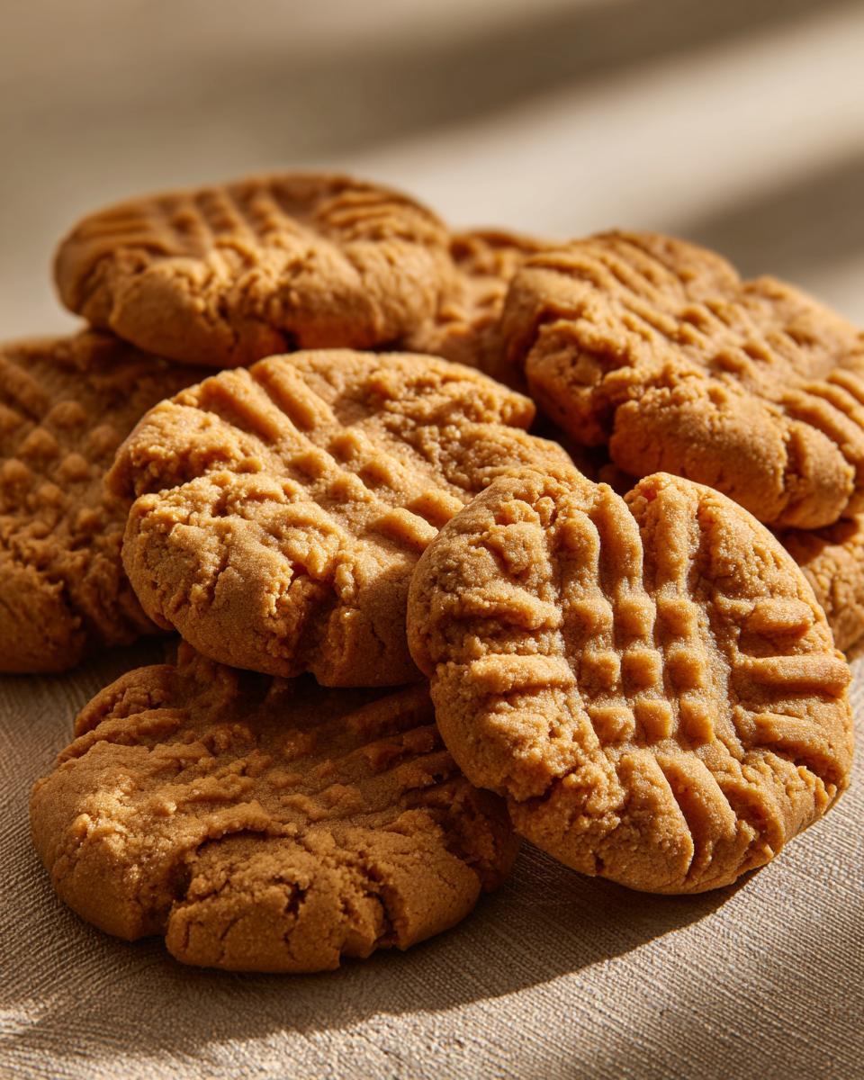 A close-up shot of a pile of delicious easy peanut butter cookies with classic criss-cross fork marks.